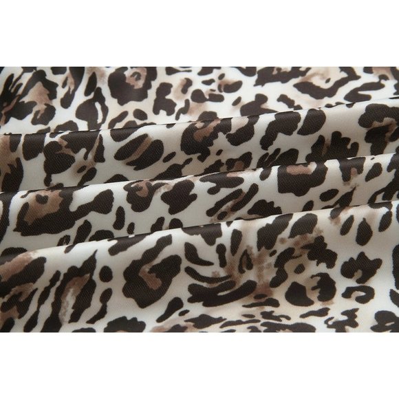 New Women's Zipper Front Leopard Print Long Sleeve Loose Fit Bomber Jacket - Picture 3 of 5